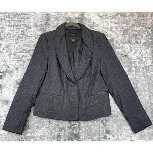 Investments Women 10 Blazer Grey Speckled One Button Faux Leather Trim Academia
